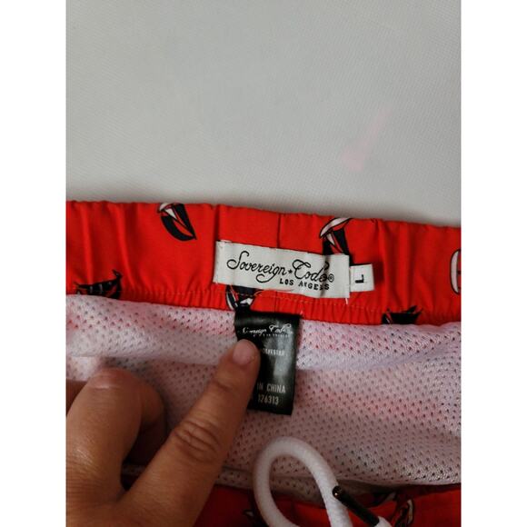 Sovereign Code men's red blue party sailboat print swim trunks swimsuit large - Picture 4 of 4